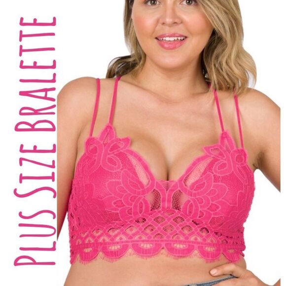Plus Size Zenana Outfitters Pink Crochet Lace Bralette Plus Size 1X 2X 3… - Picture 2 of 13